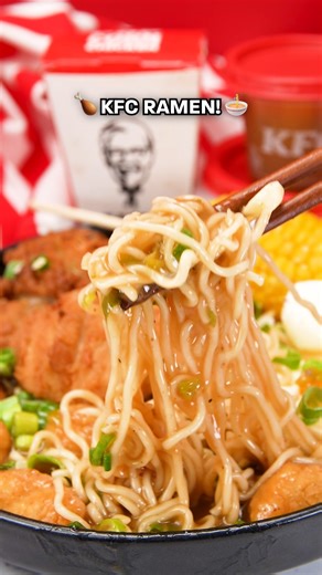 Turning leftover KFC into ramen – trust the process 🔥 🍳 Method Sauté the aromatics 🧄 Add a little oil to a pan and fry 4 finely chopped spring onions and 2 crushed garlic cloves until soft and fragrant. Make the ramen broth 🍗 Add in 2 KFC gravy pots and 400ml chicken stock 🌶️ Season with ½ tsp paprika, ½ tsp thyme, ½ tsp pepper, ½ tsp MSG, and ¼ tsp oregano 🍜 Add your instant ramen noodles and bring everything to a gentle boil 🔥 Simmer until the noodles are cooked and have soaked up all t