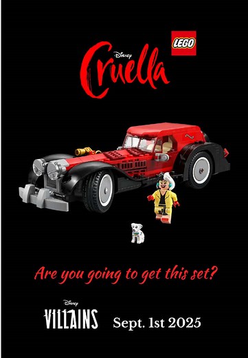 1974 Panther De Ville Coupe • Cruella De Ville’s iconic car from 101 Dalmatians. Brought to life using Lego bricks in set 43277 with 378 pcs. Sept. 1st 2025 under the Disney Villains theme. It will feature opening doors, a removable roof and working steering via the 'spare wheel'. Comes with a new variant of the Cruella minifig and a dalmatian puppy. • Will you be picking this one up? I will for my Lego movie car collection!! Let me know your thoughts in the comments. • • • #lego #legospeedchamp