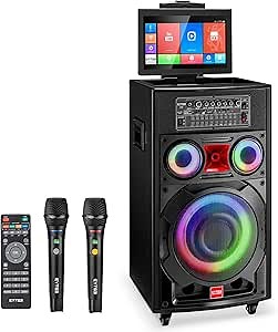 Karaoke Machine with Screen Lyrics Display for Adults 14.1" Touch Screen, Portable Karaoke Speaker PA System 800W Peak Power with 2 Wireless Mics, DJ Lights, WiFi, HDMI for Home TV Outdoor Party