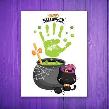 Template Handprint Craft | Halloween Cat Craft Preschool | Halloween Activity