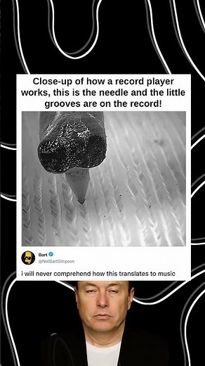 Close up of how a record player works, this is the needle and the little grooves are the record