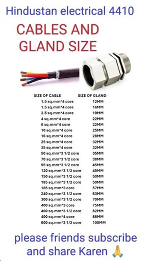 cables and gland size details chart#gland size chart #automation#electrician #circuitdiagram#wiring