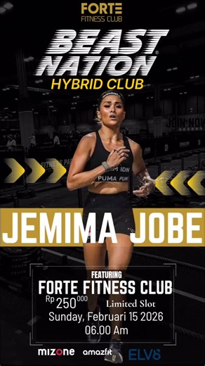 Forte Fitness Club on Instagram: "BEAST NATION Hybrid Club at Forte Fitness Club With @jemimajobe Sharpen your HYROX station skills. Build your engine & power. Forte Fitness Club is an Official HYROX Training Club, with the Official HYROX Race Jakarta taking place on June 6–7, 2025. This session is not just a workout — this is race preparation. 🗓 Sunday, February 15, 2026 ⏰ 06.00 AM 💰 Rp 250.000 ⚠️ Limited slots 📷 Include Photographer by @zeinshoot Participant Benefits: • ELV8 Voucher worth R