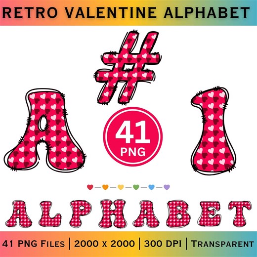 Valentine Letters & Numbers PNG | Pink Love Alphabet | Sublimation Font Set - Etsy