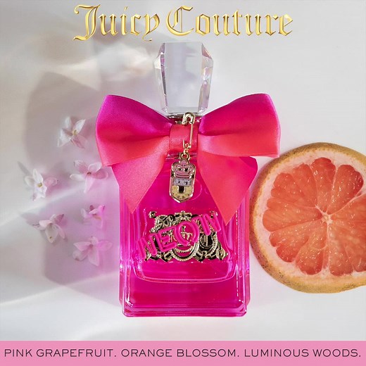 Viva La Juicy Neon, a Floral Fruity Woody Scent with key notes of Pink Grapefruit, Orange Blossom & Luminous Woods. #PinkItUp | Juicy Couture