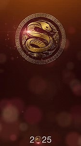 Chinese New Year 2025, Year of the Snake background decoration featuring a golden, glittering design with elegant Chinese calligraphy translating to 'Snake'