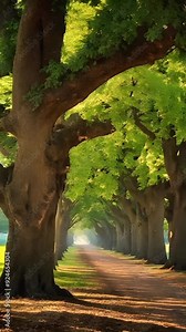 Many old green spring trees blooming with bright fresh first foliage growing outdoors in sunny morning spring park or forest. 4k stock video slow motion landscape