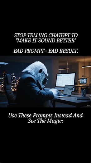 ChatGPT | LLM | Prompts | AI | Technology on Instagram: "Here they are: 1. Rewrite with a Clear Tone "Rewrite this paragraph in a confident and professional tone, suitable for a business audience. Keep it concise, eliminate filler words, and make it easy to understand." 2. Make It Persuasive "Turn this message into a persuasive sales copy for my [product/service]. Highlight the problem, agitate it, and present my offer as the solution. End with a strong call-to-action." 3. Improve Clarity Withou