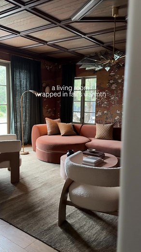Saturated tones and rounded silhouettes define this living room with a sultry softness 🥃 | Lulu and Georgia