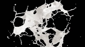 Cg animation of milk explosion on black background. Slow motion. Has alpha matte.