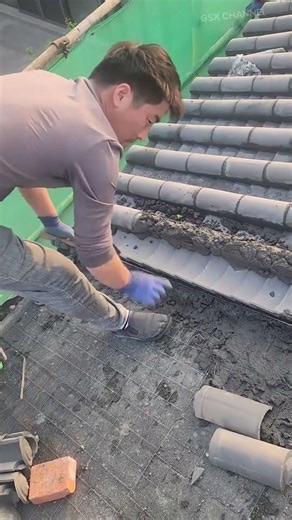 Professional Roof Tile Installation Technique Using Cement for Strong Durable Finish