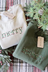 Floral Merry Embroidered Christmas Crewneck -- Christmas Sweatshirt, Holiday Sweatshirt, Merry, Christmas Shirt, Holiday Shirt - Etsy