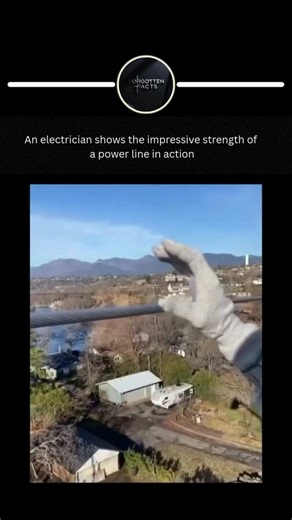 Forgotten Facts on Instagram: "⚡ An electrician puts a power line’s strength to the ultimate test-watch it hold like a champ! Follow @forgottenfactss 💫 #electricity #deadly #shock #experiment #mainline #powergrid"