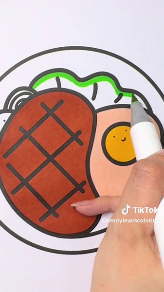 🍳🥩🍅 Juicy steak, fried egg and veggies!✨ #easycoloringbook #oddlysatisfying #relaxingcoloringvideos