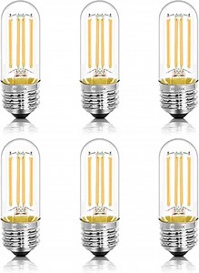 3.2 Inch 3000K Warm White E26 LED Bulb 60 Watt Equal, AC 120V 600LM Edison Bulbs Dimmable, 6W T10 T30 Tubular Filament Light Bulbs Clear Glass for Fan Pendant Wall Light, UL Certified-6 Pack
