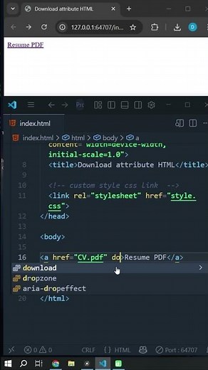 How to Download a File on Click in HTML | The download attribute in HTML #shorts