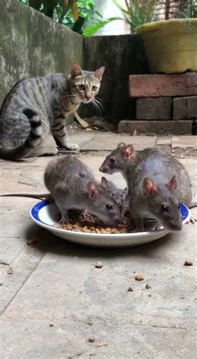 Mice Enjoy Their Meal — Then a Big Cat Appears 😱🐭🐱 #animals #kindnessiscool #cute
