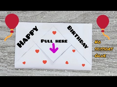How to Make a Pull Tab Origami Card with White Paper | Easy DIY Craft | Birthday card