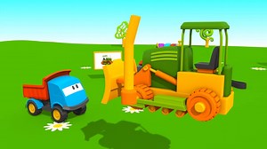 Leo la Troca Curiosa - Topadora - Сaricaturas de carros