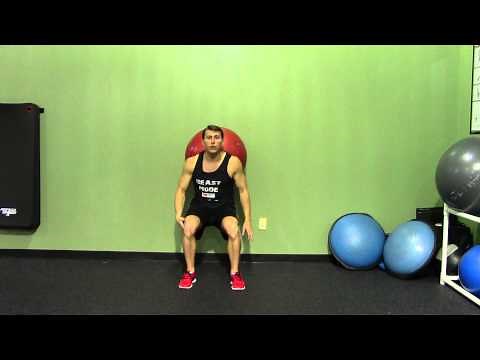 Exercise Ball Wall Squat - HASfit Beginner Squat Exercise Demonstration - Stability Ball Squat