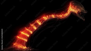 Dynamic visualization of neural impulses moving through a reflex arc triggering instantaneous muscle response without brain involvement.