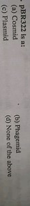 pBR322 is a:(a) Cosmid(b) Phagemid(c) Plasmid(d) None of th... | Filo