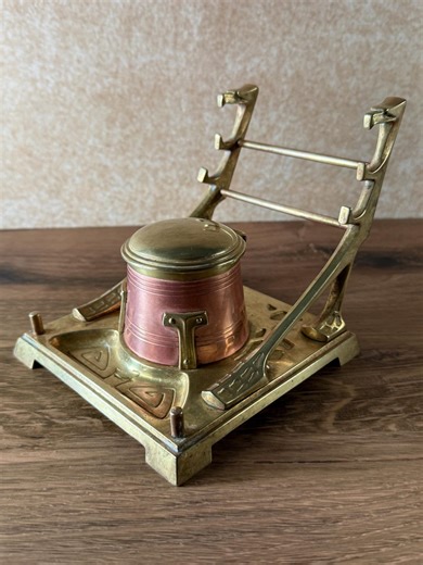 Antique Arts & Crafts Brass Inkstand With Copper Accent C.1900 Desk Object - Etsy