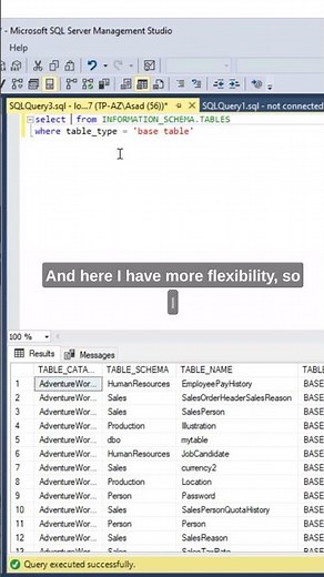 #SQL Query to see all tables in a database?? #datascience #mssql #coding