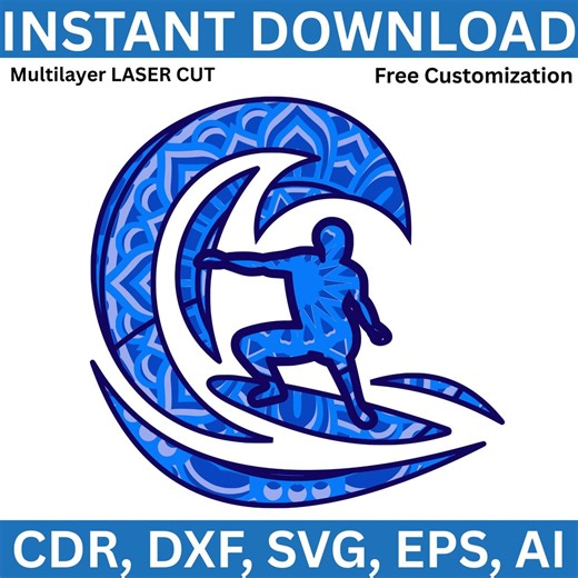 Surfer Wave Multilayer Laser Cut SVG - Etsy