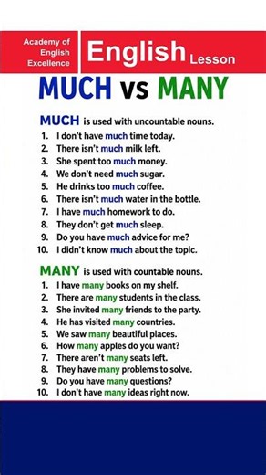 MUCH vS MANY | Beginners to Advanced Level | Academy of English Excellence #english