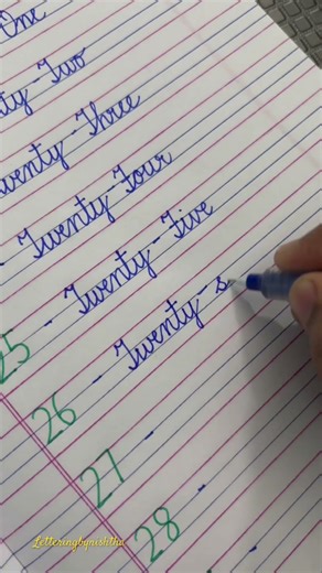 Number names (21-29) in cursive writing #handwriting #calligraphy #students #english #cursive #art