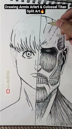 Armin's Burden: Attack on Titan Split Face Drawing (Colossal Titan)