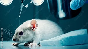 Adorable baby mouse exploring its surroundings on a tabletop in a laboratory setting