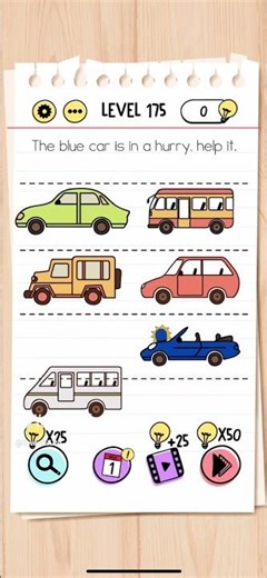 Brain Test Level 175 The blue car is in a hurry, help it Answers Solutions