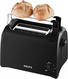 Krups KH1518 Toaster mit eingebautem Broetchenaufsatz Schwarz, Kunststoff, 1 Liter