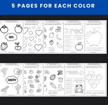 Learning Colors Worksheet Bundle for Preschool Kids – 50 Printable Pages