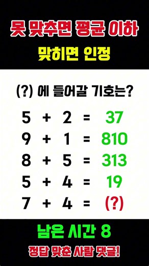 [두뇌테스트] 못 맞추면 평균 이하, 맞히면 인정 #퀴즈 #논리퀴즈 #수학 #iq