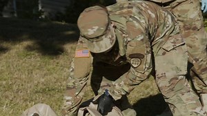 Georgia State Defense Force (GSDF) Opposing Force (OPFOR) Command Spc. Haley Moore assists with decontamination efforts outside a facility in Gainesville, Ga., May 11, 2020. Soldiers from OPFOR Command, 3rd Brigade, and other GSDF units assisted the Georgia National Guard during COVID-19. During COVID-19 missions, GSDF Soldiers remained outdoors to decontaminate Guardsmen who performed infection control operations inside facilities. Georgia State Defense Force video by Pvt. Jon Gordon | Georgia 