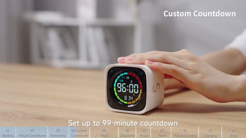 TK3 Pomodoro Timer Cube, Desk Productivity Timer with 5/10/30/60 Min Presets, Custom Countdown, Stopwatch, Clock, 3 Alarm, Silent, Vibrate & Sound Alert, for Task, ADHD, Study, Kitchen, Black