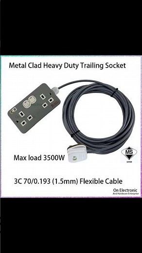￼Metal Clad Heavy Duty Trailing Socket Extension 20 Meter 3500 Watt SIRIM Approved