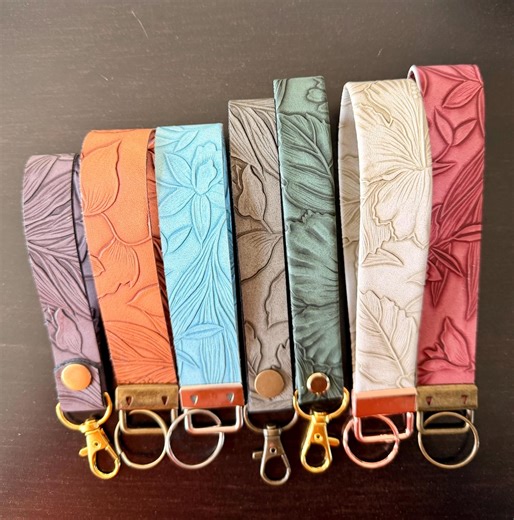 Embossed Key FOB Faux Leather Wristlet Keychain, Key Ring Holder - Etsy