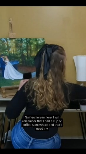 How I prep my studio for a day of painting  #portrait #weddingpainting #paintingstudio [Description: Woman setting up studio to paint in, narrating her actions. She changes her paint water, cleans her pallete, and mixes new paint before applying it to the canvas. The canvas displays a bride and groom in an outdoor, rustic setting.] | Mahala The Artist | Facebook