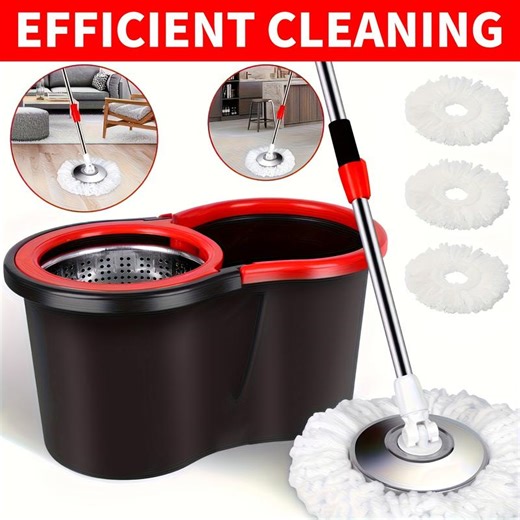 Rotating Mop And Bucket Set for Home Use, Wet Mop with 3 Mop Heads Suitable for Floor Cleaning!