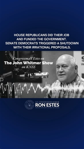 Over two weeks ago, House Republicans voted to fund the government as well as pay our military, U.S. Customs and Border Protection, and Transportation Security Administration - TSA. Then the Senate Democrats triggered a shutdown with their irrational proposals of health care for illegal aliens and taking money away from rural hospitals. | Congressman Ron Estes
