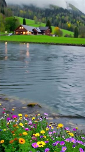 Serene Rainfall at a Cozy Farmhouse 🏡 | Rippling Lake & Soft Spring Rain