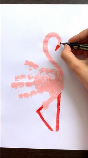 How to make flamingo using Hand painting for kids #drawing #ideas #school #project #kids #painting