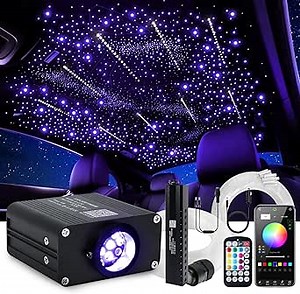 16W Car Home Starlight Headliner Kit, Twinkle & Sound Activate RGBW Fiber Optic Lights with APP & Remote Control, Shooting Star Lights for Ceiling Decoration, 500 pcs 9.8ft