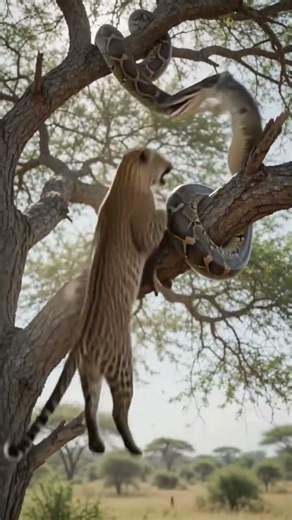 Leopard vs Python: Epic Tree-Top Battle in the African Savanna | Wildlife Predator Fight