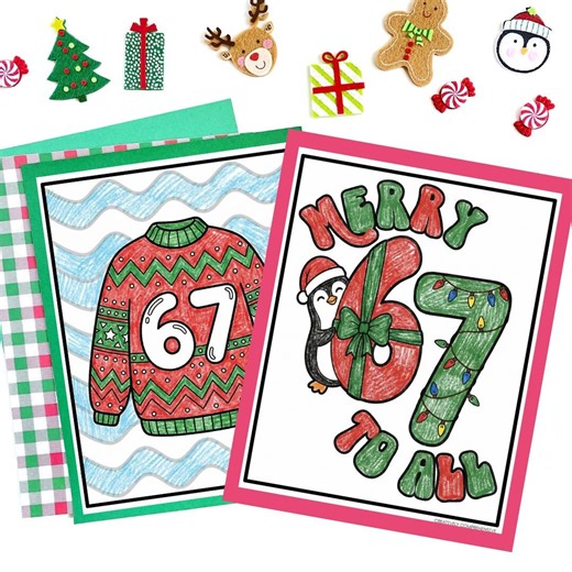 67 Christmas Coloring Page, Gen Alpha 6 7 Winter Holiday Coloring Sheets, Printable 67 Colouring - Etsy