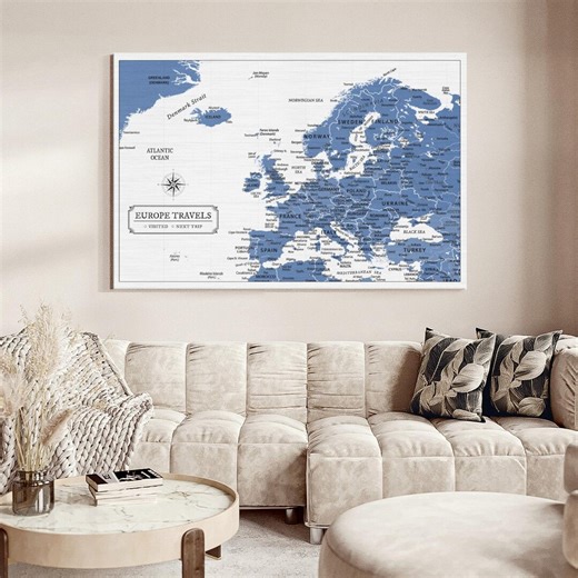 Blue Europe Push Pin Continent Map - Etsy